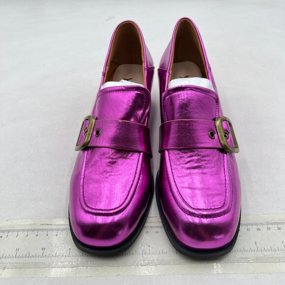 YDN Purple Square Toe Loafers Slip on Block Low Heel Pumps Buckle Fashion Shoes - Picture 3 of 9